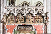 France, Somme, Amiens, Notre-Dame cathedral, jewel of the Gothic art, listed as World Heritage by UNESCO, the southern end of the choir and its tombs, Ferry de Beauvoir mausoleum and high relief of Saint Firmin's life