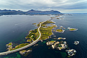 Atlantic Road, Atlantic Ocean, road, bridges, aerial view, coast, Vevang, Norway, Europe