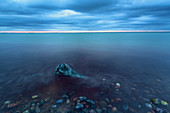 Blue hour, beach, stone, Baltic Sea, Travemünde, Mecklenburg-Western Pomerania, Germany, Europe