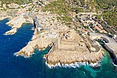 Frankreich, Bouches du Rhone, Nationalpark Calanques, Marseille, Montredon, Calanque des Mauvais Pas und Calanque von L'Escalette (Luftaufnahme)