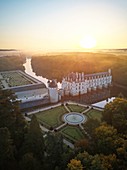 France, Indre et Loire, Loire Valley, castle of Chenonceau listed as World Heritage by UNESCO (aerial view)
