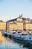 France, Bouches du Rhone, Marseille, the Old Port and Notre Dame de la Garde