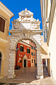 View of Venetian Balbi Gate in the Old Town of Rovinj, Croatian Adriatic Sea, Istria, Croatia, Europe