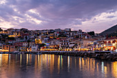 Evening view of Parga restaurants and bars, Preveza, Greece, Europe