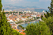 Panoramic view from above Split Town and Cathedral of Saint Domnius, Split, Dalmatian Coast, Croatia, Europe