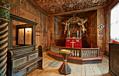 Chancel in Lom Stave Church, Stavkyrkje Lom, Lom, Oppland, Norway, Europe