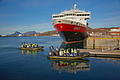 Hurtigruten ship Nordlys in the port of Bodö, Saltfjorden, Saltfjord, Nordland Province, Nordland, Norway, Europe