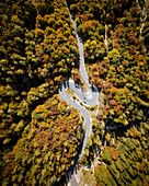 Aerial view by drone of Vrsic Pass, Julian Alps, Triglav National Park, Upper Carniola, Slovenia, Europe
