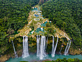 Aerial of the Tamul waterfalls, Huasteca Potosi, San Luis Potosi, Mexico, North America