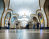 Interior of Novoslobodskaya Metro Station, Moscow, Moscow Oblast, Russia, Europe