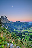 View of Eiger, Kleine Scheidegg and Grindelwald at dawn, Grosse Scheidegg, Bernese Oberland, UNESCO World Natural Heritage Swiss Alps Jungfrau-Aletsch, Bernese Alps, Bern, Switzerland