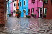 View of the colorful facades in Burano, Venice Lagoon, Veneto, Italy, Europe