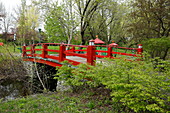 Red bridge in Montreal park