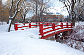 Red bridge in Montreal park