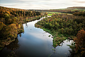 the Braunsel flows into the Danube at Rechtenstein, view from the Hochwartfelsen, Alb-Donau district, Swabian Alb, Baden-Württemberg, Germany