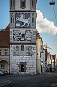 Wandbilder an Schimmelturm in Lauingen, Landkreis Dillingen, Bayern, Donau, Deutschland