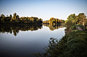 the Lech flows into the Danube at Marxheim, Donau-Ries district, Bavaria, Germany