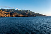 Coast as seen from the Aranui 5 (Aranui Cruises) passenger cargo ship, Vaitahu, Tahuata, Marquesas Islands, French Polynesia, South Pacific