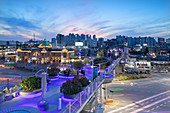 Seoul 7017 Skygarden and Seoul Station at dusk, Seoul, South Korea, Asia