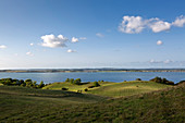 View from the Zickerschen Mountains in the Mönchgut nature reserve over the Hagensche Wiek to the Reddevitzer Höft peninsula, Ruegen, Baltic Sea, Mecklenburg-Western Pomerania, Germany