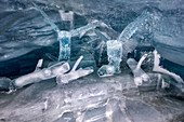 Vögel Eisskulpturen im Eispalast am Jungfraujoch, Wallis, Schweiz