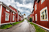 Rot gestrichene Hütten, UNESCO-Weltkulturerbe, Gammelstad Church Town, Lulea, Schweden, Skandinavien, Europa