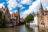 Rozenhoedkaai with the belfry, Bruges, UNESCO World Heritage Site, Belgium, Europe