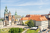 Elevated view of Wawel Castle, UNESCO World Heritage Site, Krakow, Poland, Europe