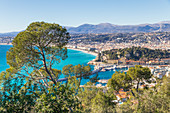 Blick vom Mont Boron nach Nizza, Alpes Maritimes, Côte d'Azur, Französische Riviera, Provence, Frankreich, Mittelmeer, Europa