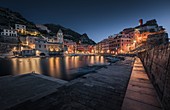 A night glimpse of the village of Vernazza, National Park of Cinque Terre, municipality of Vernazza, La Spezia province, Liguria district, Italy, Europe