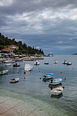 Small fishing and pleasure boats moored near the coast, Rabac, Istria, Croatia, Europe