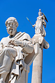 Statues of Socrates and Athena outside Academy of Athens, Athens, Greece, 