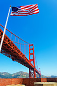 Golden Gate Bridge and the Stars and Stripes, San Francisco, California, USA