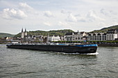 Tanker cargo ship on the Rhine, Boppard, Rhineland-Palatinate, Germany, Europe