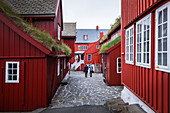Red buildings in the government district of Tinganes in the capital Torshavn, Faroe Islands