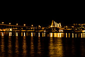 Tromsø at night with a view of the Arctic Cathedral, Tromsø, Norway