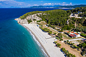Antenne mit Drohne von Tsambou Beach, Samos, Griechische Inseln, Griechenland, Europa