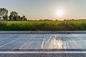 France, Orne, Tourouvre, solar road, one kilometer road, equipped with photovoltaic cells, producing an average of 409 kWh per day