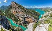 France, Alpes-de-Haute-Provence, Verdon Regional Nature Park, Grand Canyon du Verdon, cliff Les Grands Vernis (993m), Verdon and Lake St Croix