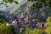France, Aveyron, Conques, a stop on el Camino de Santiago, labelled Les Plus Beaux Villages de France (The Most Beaul Villages of France), Sainte Foy Abbey Church of the 11th century, masterpiece of Romanesque art