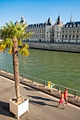France, Paris, banks of the Seine classified Unesco, Paris Beach and the Conciergerie