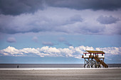 Stilt house on the beach of St. Peter-Ording, North Friesland, Schleswig-Holstein