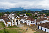 Aerial view of the Igreja de Santo Rita Church, Paraty, Rio de Janeiro, Brazil, South America
