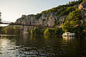 Houseboat, Saint-Cirq-Lapopie, Les Plus Beaux Villages de France, on the Lot, Lot Department, Midi-Pyrénées, France