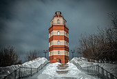 View of the lighthouse - memorial to the deceased sailors in Murmansk, Russia