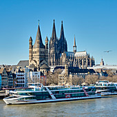 Cologne Cathedral and Great St. Martin from the Rhine, Cologne, North Rhine-Westphalia, Germany