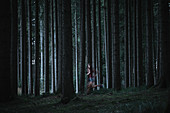 Runner runs through forest, running, sport, forest