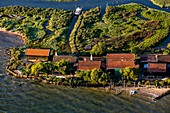 France, Gironde, Bassin d'Arcachon, La Teste de Buch, Ile aux Oiseaux, Port de l'Ile (aerial view)