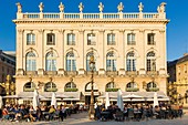 France, Meurthe et Moselle, Nancy, Stanislas square (former royal square) built by Stanislas Lescynski, king of Poland and last duke of Lorraine in the 18th century, listed as World Heritage by UNESCO, facade of the Grand Hotel de la Reine