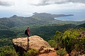 France, Mayotte island (French overseas department), Grande Terre, Southern Crete Forest Reserve (Reserve Forestiere des Cretes du Sud), hiker at the summit of Mount Choungui (594 meters)